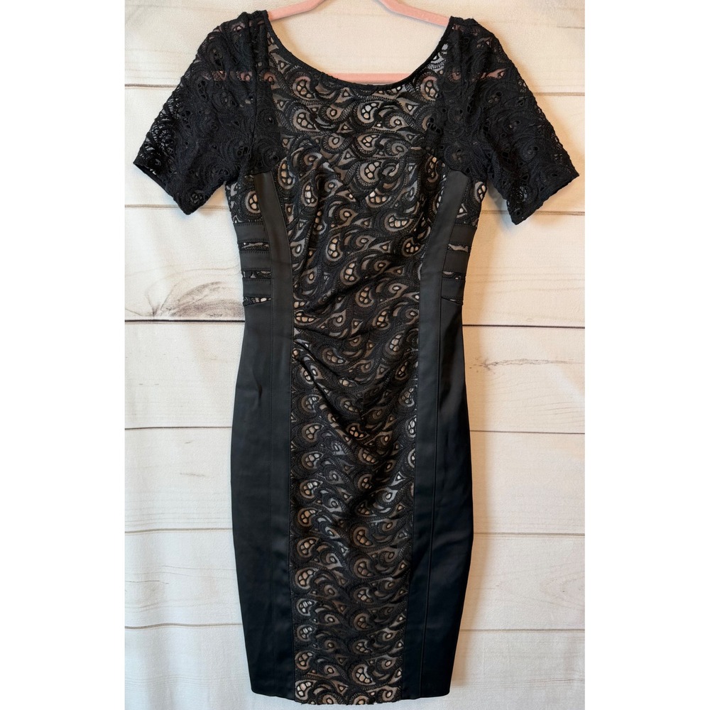 Karen Millen Black Lace Satin Sheath Dress M090 A11W US 6 UK 10 EU 38